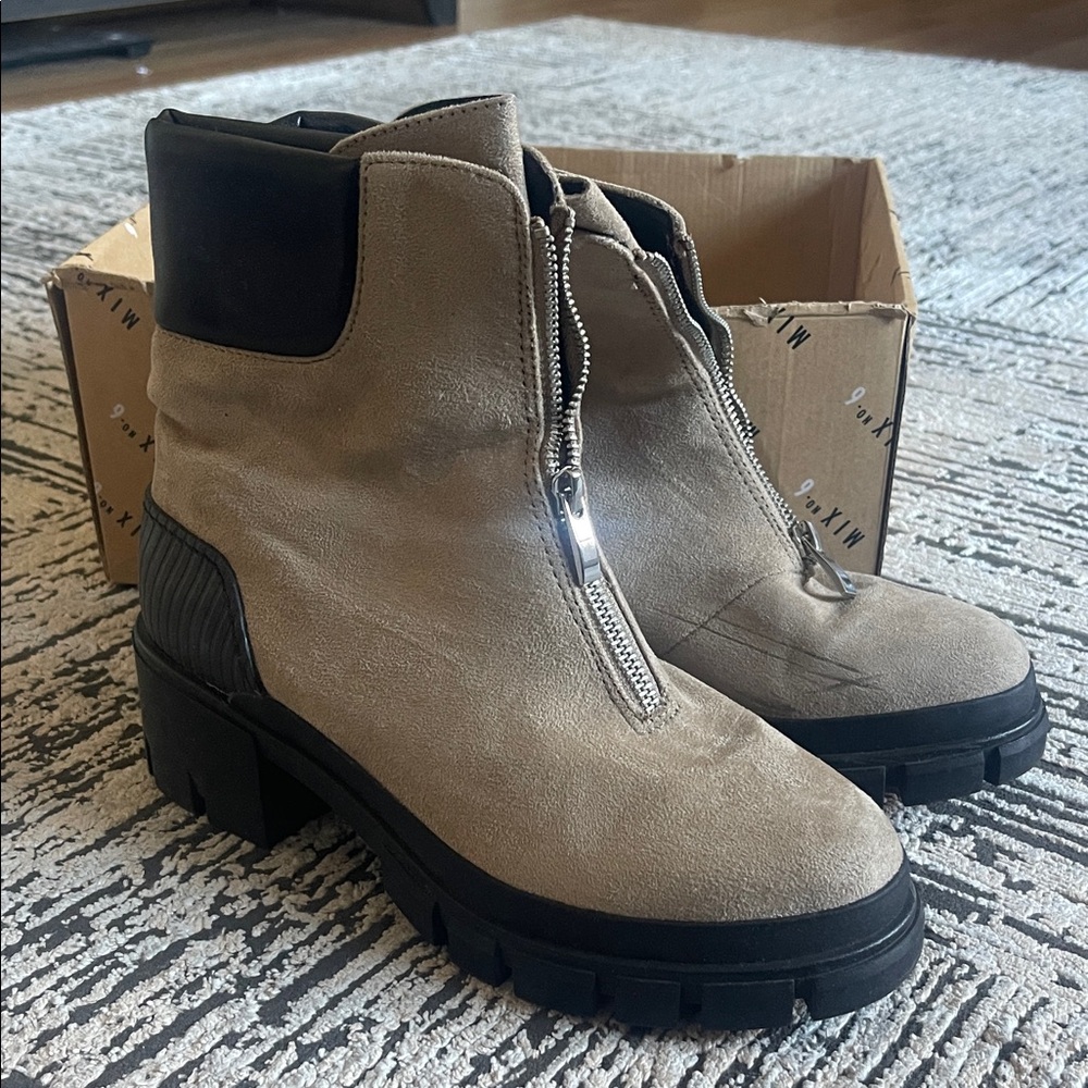 Mix No. 6 Taupe Suede Chunky Lug-Zip Ankle Boots
